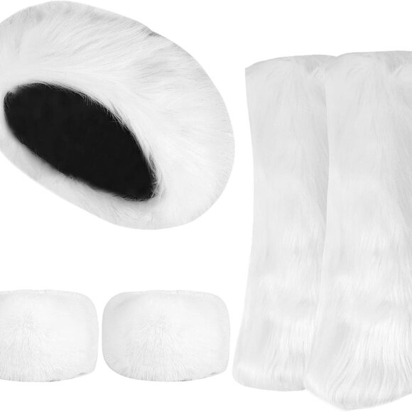 Fuzzy Fur Leg Warmers Set Women Winter Boot Cuffs Headband Wrist Bands Warm - Picture 1 of 6